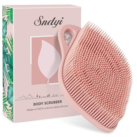 Sndyi Cepillo Corporal de Silicona, Cepillo Exfoliante Corporal Pieles Sensibles, Cepillo Corporal de Ducha con Forma de Hoja y Cerdas para Hacer Espuma, Fácil de Limpiar y Duradero, Pink