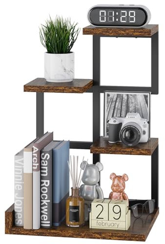 YMYNY étagère de Bureau en Bois, Présentoir de Rangement 4 Couches, Organisateur de Tablette Petite étagère avec Cadre en métal pour, Livres, Plantes, Jouets, 31 x 24 x 44,5 cm, Rouille Brun HSR007H