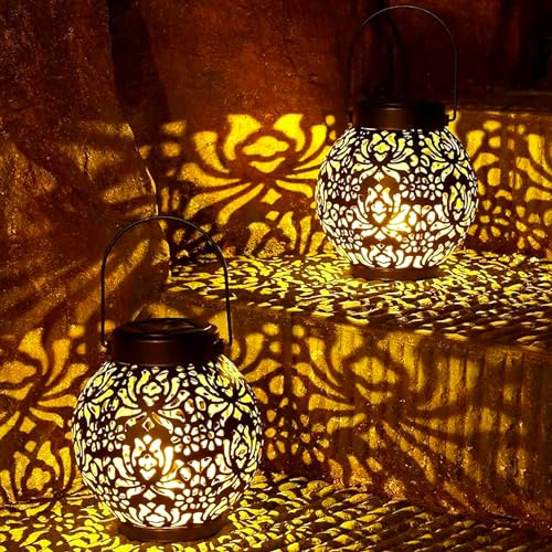 BGIUSQF 2 Pezzi Lanterne da Esterno, Lanterna Solare da Esterno, IP55 Impermeabile LED Lanterne Solari da Giardino, Appendere/ In Piedi per Giardino Terrazza Balcone Festa Decorazione