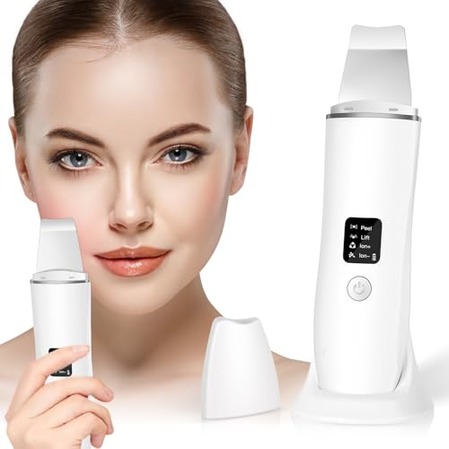 ACWOO Peeling Ultrasónico Facial, 4 en 1 Espatula para Limpieza Facial, Skin Scrubber, Limpiador Facial Ultrasónico, Depurador de Piel, Exfoliación Facial Limpiador de Poros y Puntos Negros con Base