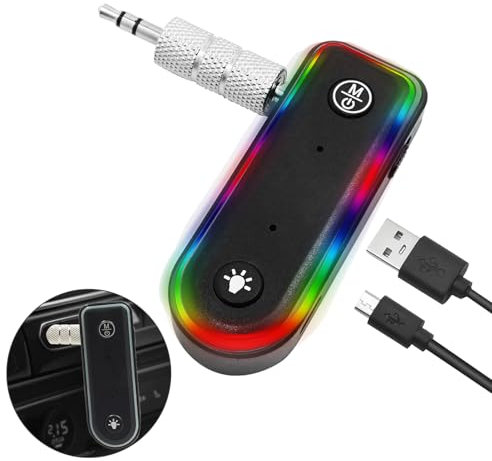 Bluetooth 5.3 Transmitter Receiver 2 in 1 3.5mm AUX Wireless Flight Audio Transmitter Adapter Bluetooth Transmitter for HiFi Home Stereo Airplane Gym Speakers Car and More, Plug and Play Low Latency