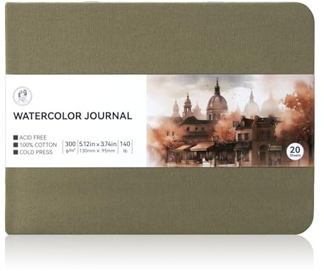LIGHTWISH Quaderno per schizzi ad acquerello, 100% cotone, stampa a freddo, 13 x 9,5 cm, 20 fogli da 300 g/m², carta priva di acidi, per acquerelli, guazzo, acrilico