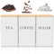 3PCS 1000ml Tea Coffee Sugar Canister Set Metal Square Kitchen Container with Airtight Bamboo Lid Decorative Food Storage Tin for Your Favorite Tea, Sugar, Coffee(White)