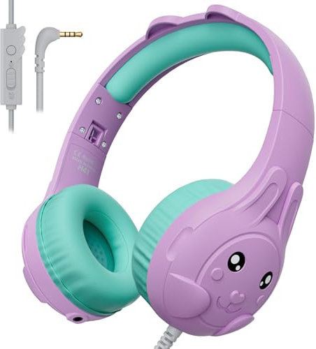 ZIUMIER Auriculares para niños con micrófono, limitador de Volumen de 80/90 dB, Puerto de Audio Shraing, Auriculares para niños pequeños de 3.5 mm para Viajes Escuela (Púrpura Claro)