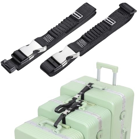 Vividwise Luggage Straps, Stretchable Luggage Connector Straps for Suitcases, Metal Buckle Add A Bag Adjustable Attachment Accessories Belts (Black-Metal Buckle, 1 W)