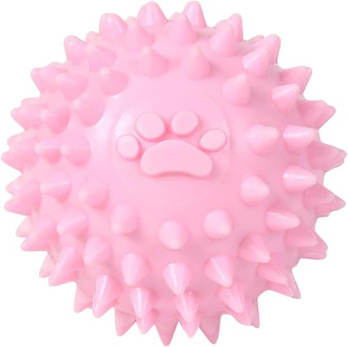 Palline giocattolo per cani rosa, senza cigolii, giocattolo da masticare, a lunga durata, per masticatori aggressivi, cani, cuccioli, dentizione, giocattolo per cani, palla in gomma appuntita piccola