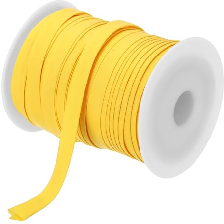 QUARKZMAN 2/5 tum snedband, sömband, dubbelfals, avskjutningsband, polyester kontinuerlig sömnad, tillbehör, kantband för sömnad, gör-det-själv, fållar, quiltning, hantverk (gul, 55 yards)