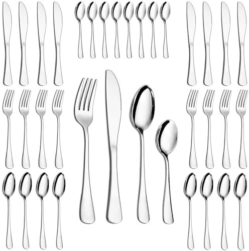 32 Pieces Cutlery Sets, Joeczo Stainless Steel Cutlery Set for 8 People, Cutlery Set Include 8 Forks, 8 Knives, 8 Spoons, 8 Teaspoons, Dishwasher Safe, Silverware Set for Home/Restaurant