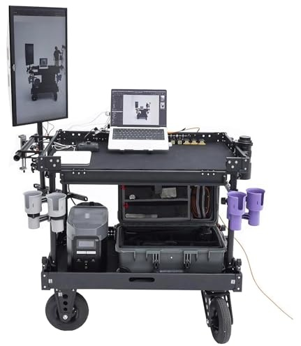DF DIGITALFOTO Titan Video-Kamerawagen – 300kg Tragkraft, Profi-Workstation aus CNC-Aluminium, Zusammenklappbar, 8-Zoll Luftreifen, Werkzeugloser Aufbau für Studio & Filmsets