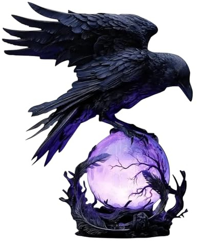 Crow Lamp - Raven Light for Bedroom Decoration | Resin with Led Glowing, Violet Fantasy Bird Lamp, Mystical Home Accent Lighting, Perfect for Living Room Nightstand Apartment Table, Purple ABS