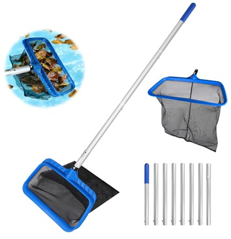 SUPAWAY Pool Bodenkescher, Pool-Reinigungsnetz mit 2,8m Verstellbarem Stab, Poolnetz, Teichkescher für Teich,Spas,Fischteich,Schwimmbad,Wasserpark -Typ C (Blau Kunststoffgestell-Schwarz Grob Tiefnetz)