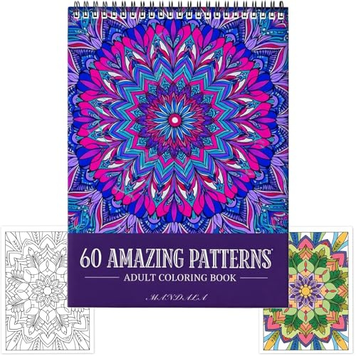 Mandala Colouring Books, Colouring Books, 60 Unique Designs for Relaxation Suitable for Art Courses, Mindfulness Meditation Exercises and Creative Gift Displays 11.4x8.3 Inches