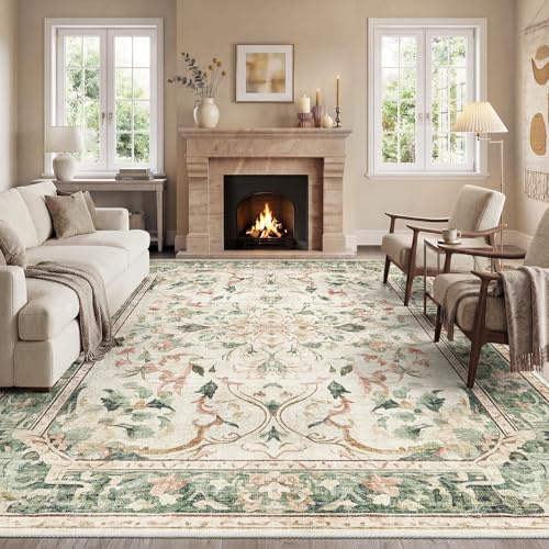 IKALIFE Alfombra Salon Vintage 240x340cm Lavable Verde
