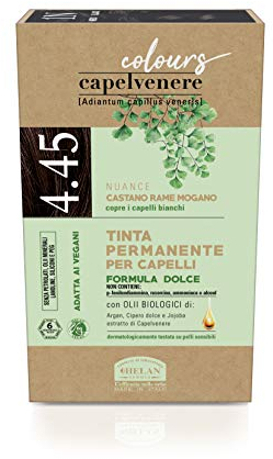 Helan, Capelvenere Colours, Tinta per Capelli Naturale Permanente, Nuance 4.45 Castano Rame Mogano - Kit Facile Applicazione, Ottima Copertura, Inodore - Tinta Capelli senza Ammoniaca e Alcool, 125 ml