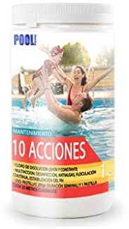 Cloro 10 acciones | Mantenimiento de Piscina | Tratamiento Multiacción | Formato 1 kg | POOLiberica