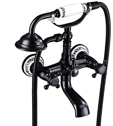 Badewannenarmatur Mit Handbrause - Wannenarmatur, Inkl Brausehalter Und 1,5M Duschschlauch, Stilvolle Schwarz Badewanne Wasserhahn - Dusche Set, Zweigriff -Wannenbatterie, Messing, Retro-Stil