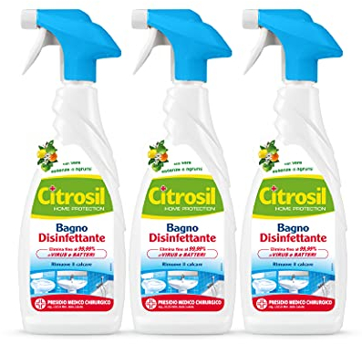 Citrosil Home Protection - Sgrassatore Bagno Disinfettante con Vere Essenze di Agrumi, 650 ml x 3 Confezioni