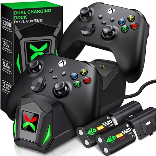 HEYLICOOL Controller Charger for Xbox Series X|S/Xbox One With 2 x 2X5520mWh Rechargeable Battery Packs,Charging Dock for Xbox Controller, Dual Charging Station