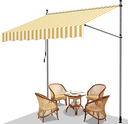 Fiqops Klemmmarkise Balkon 200x120cm Markise Einziehbar aus Polyester, Stahl Höhenverstellbar Markise mit Handkurbel, UV-beständig, Installation ohne Bohren für Balkon Garten Terrasse OrangWeiß