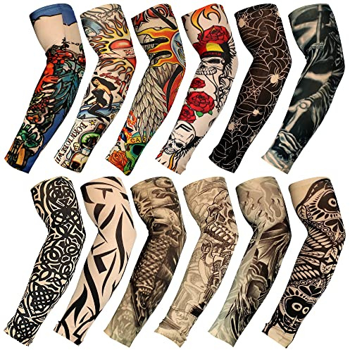 FASOTY Tattoo Sleeves for Men Women, Temporary Tattoo Sleeve 12Pcs Set Arts Fake Slip On Tattoo Arm Sleeves for Men Women (Pattern C)