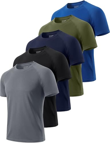 CIMIC 5er Pack Sport Tshirts Herren Funktionsshirt Sportshirt Herren Kurzarm T Shirt Atmungsaktive Trainingsshirt Männer Fitness Gym Laufshirt Wandershirt Men Set 510 Black Grey Green Navy Blue S