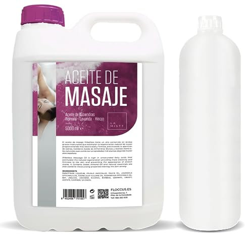 Olio di Massaggio Professionale 5L + Bottiglia ricaricabile 500 ml | Olio di Mandorle Dolci, Rosmarino, Lavanda e Finocchio | Olio per il Corpo