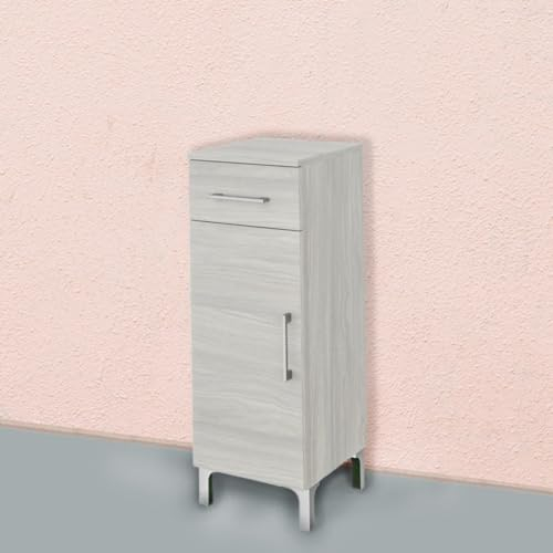 KIAMAMI VALENTINA Badezimmerschrank mit Tür und Schublade Eiche hellgrau Holzoptik
