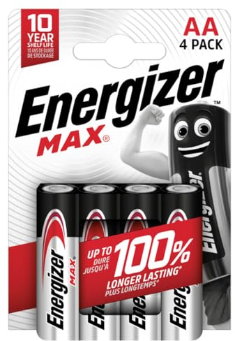 Energizer Max Batterie AA max dura fino al 100% più a lungo x4. Le 4 batterie
