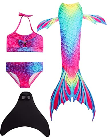 Pyjacos Meerjungfrauenflosse Mädchen Neuer Mermaid Tail, 4 Stück Set,heiDH02-130