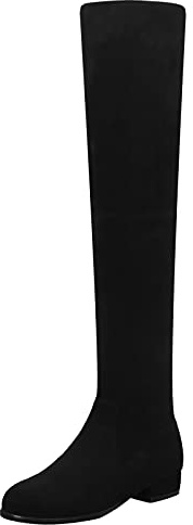 Lizoleor Botas Por Encima La Rodilla Mujer Tacon Medio Ancho Punta Redonda Sin Cordones Stretch Invierno Comodos Moda Suede Negro Talla 39 EU/40CN