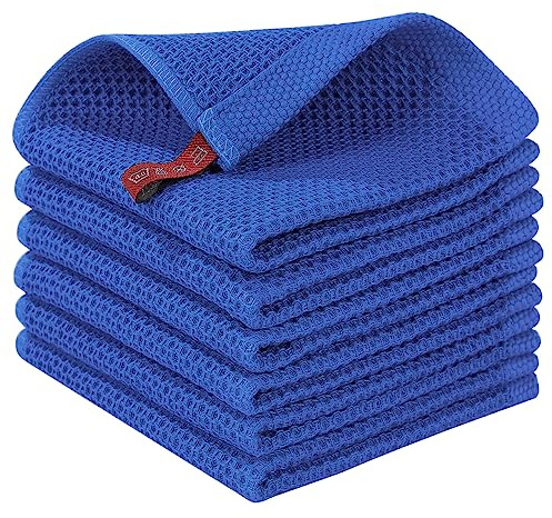 Homaxy 100% Cotton Waffle Weave Kitchen Dish Cloths 6-Pack, Blueberry