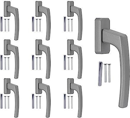 Stahlia Fönsterhandtag aluminium (10 stycken) silver ergonomiskt balkongdörrhandtag, fönsterbeslag terrassdörrhandtag, handtag för fönster, fönsteroliv