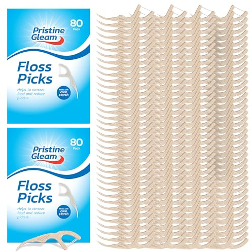 SOL 160pk Corn Starch Floss Picks - Dental Floss Sticks for Teeth, Prevents Tartar, Plaque, and Cavities, Cornstarch Toothpicks, Harps, & Flossers for Daily Oral Hygiene, Tooth Cleaning & Healthy Gums