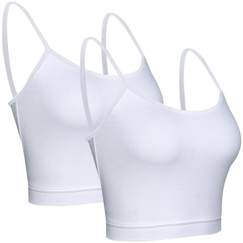 BQTQ 2 Pieces Camisole Top Cotton Spaghetti Crop Tops for Women, L(White)