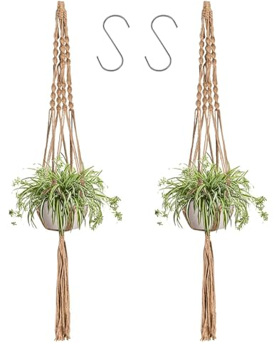 LINXIU Makramee Blumenampel, Blumen Ampel Hängend Boho Pflanzenhänger Pflanzenampel Hängekorb für Innen Außen Decken Balkone Wanddekoration 2 Stück