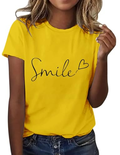 Damen Tshirt Sommer T-Shirt Damen Sommer Shirts Damen Tshirt Damen Mit Aufdruck Sommer Shirt Damen Ausgefallene Tshirts Damen Weisses T Shirt Damen Damen T-Shirt Tshirt Damen Gelb M