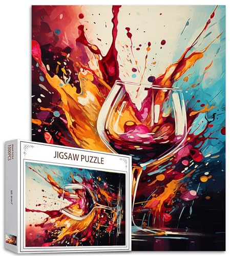 Abstract Wine Cup Jigsaw Puzzles 1000 Pieces for Adults, Families (Alcohol Beverage,Red Wine) Pieces Fit Together Perfectly 19.7''x27.6''inch Graffitic Frameable Magic Puzzle Art Gift（Colorful）