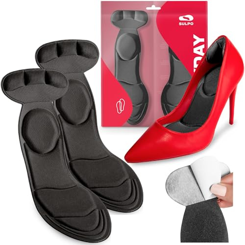 SULPO Skoinlägg för höga klackar, pumpar, stilettos – innersulor för kvinnor – inlägg skor för kvinnor – halkfria och självhäftande innersulor med hälskydd