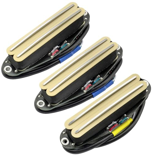 Musiclily Pro ST-DPHC Keramisk Rail Blade Humbucker Single Coil Format Neck Middle Bridge Pickup Set för Strat Style Elgitarr, Cream Kropp Krom Rail