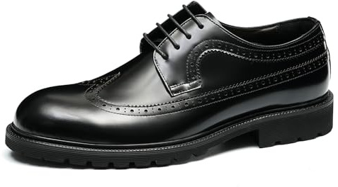Brogues Casual Comode Suola Spessa da Uomo Scarpe Eleganti Basse Stringate Punta Tonda in Pelle Derbys Formali Affari da Abito,Nero,42