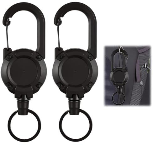 2 Pack Heavy Duty Lanyard Badge Reel with 27.6'' Steel Cord Retractable Keychain Extendable Id Card Holder Belt Clip Keyring Gift for Ski Pass Office ID Keys Tools Cards Outdoor