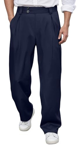 Vhersily Pantalón de hombre Baggy largo de color liso y ancho de pierna elástica en la parte posterior de la cadera, botón alargado elegante con bolsillos, pantalones para correr fitness otoño