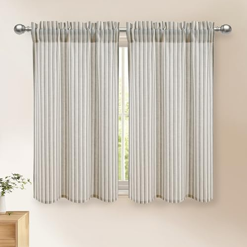 DWCN Grå randiga linneutseende fönstergardiner korta gardiner vardagsrum modern H 120 x 60 cm, fönstergardiner, halvtransparenta köksgardiner för barnrum, bistrogardin, husvagn, skåpgardin