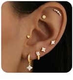Turandoss 7 Pairs Gold Earrings Set for Women, 14K Gold Plated Hypoallergenic Flat Back Stud Hoops Earrings Cubic Zirconia Ear Climber Earring Helix Cartilage Clover Earring Stack Piercing Jewellery