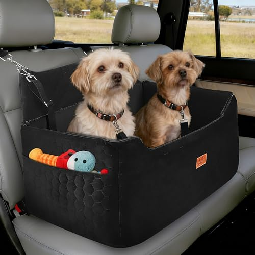 Seggiolino Auto per Cani, Rialzo Rimovibile e Lavabile per Cani di Taglia Media e Grande con Rivestimento in Pelle Impermeabile, Guinzaglio Incluso, Seggiolino Cane Auto più Pesanti (78x55x53CM Nero)