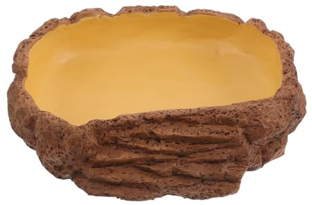 SHOWERORO Plato de Alimentación para Reptiles Grande de Resina Rampa de Fácil Acceso, Cuenco Decorativo Tipo Piedra para Tortugas, Lagartos y Cangrejos Ermitaños, Comedero y Bebedero