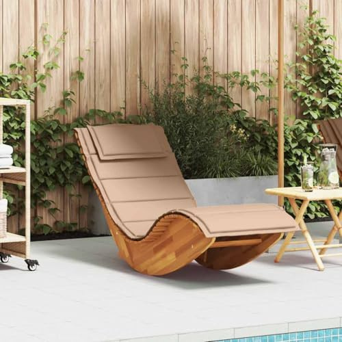 Holepyr Gullvinge av massivt akaciaträ med stöd, ergonomisk trädgårdsfåtölj för terrass, balkong, pool och trädgård, väderbeständig, 154 x 60 x 74 cm, med sitt- och kudde