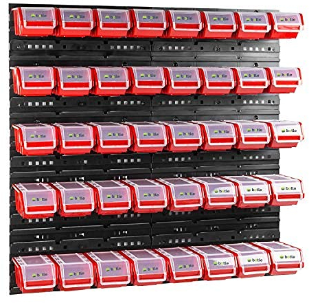 40 stck. Box mit Deckel + Wandregal 80 x 80 cm, Stapelboxen Schüttenregal Sichtlagerkästen Lagersystem (ROT)