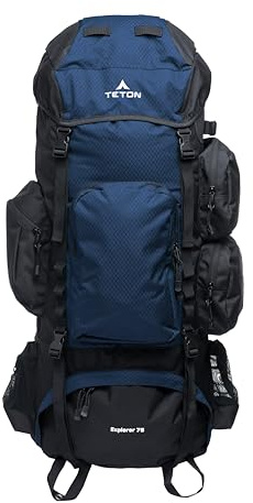 Teton 75L Explorer Internal Frame Backpack for Hiking, Camping, Backpacking, Rain Cover Included, Ocean