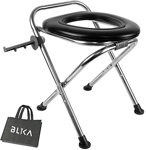 BLIKA Portable Toilet for Camping, 350LBS Stainless Steel Foldable Camp Travel Toilet with Soft Seat for Adults, Portable Potty for Camping, RV Travel, Road Trips